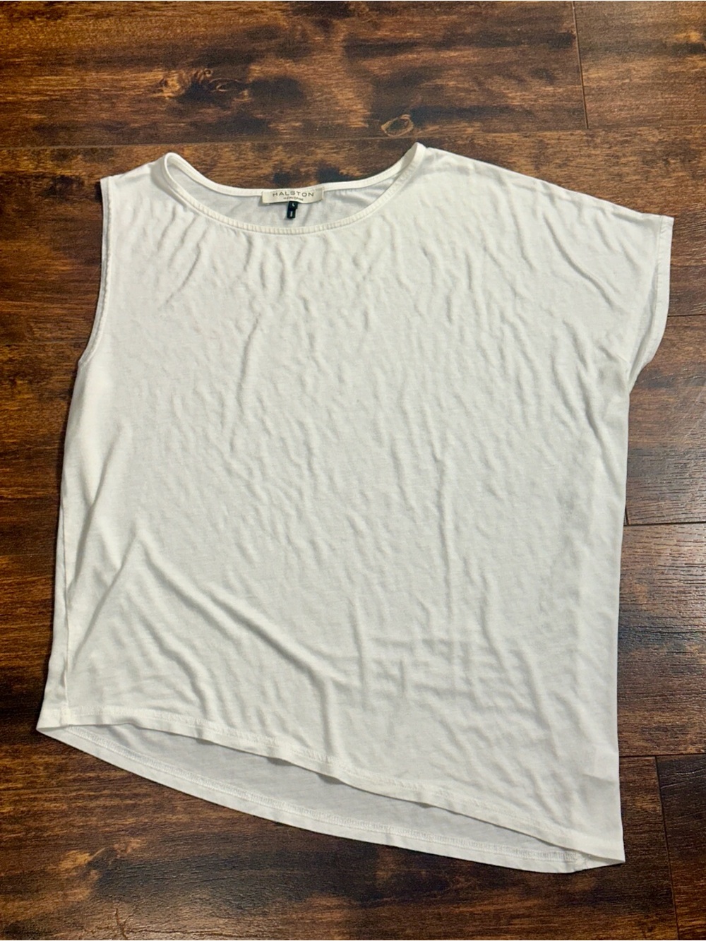 💟 Halston Heritage 100% Modal Draped Hi-Low Top White L✨